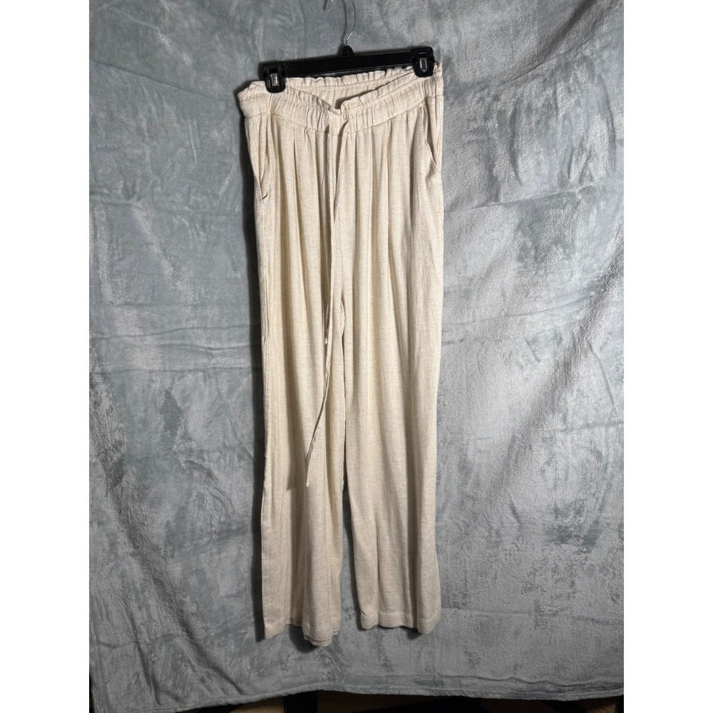 ee:some Women Beige Linen Blend Wide Leg Paperbag Waist Drawstring Pants Size
 M
